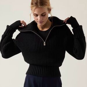 Athleta Black Alder Chunky Knit Half Zip Sweater, L